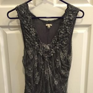 Gray Lace Ruched Tank by Bordeaux Anthropologie XS